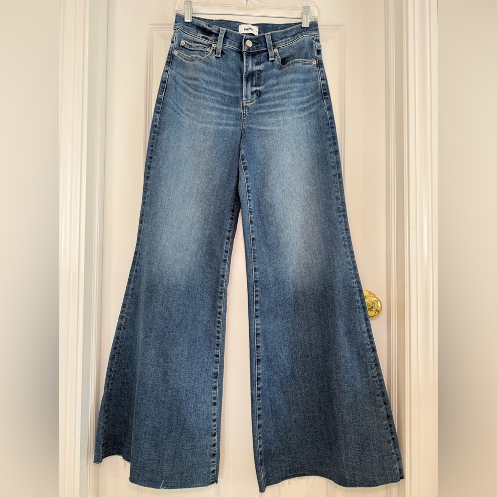 Pistola Izzy Mid Rise Wide Leg Jeans Raw Hem Size 27 Study Wash - Picture 3 of 13